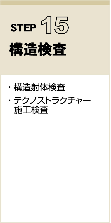 STEP　15
構造検査
・ 構造射体検査
・ テクノストラクチャー
  施工検査